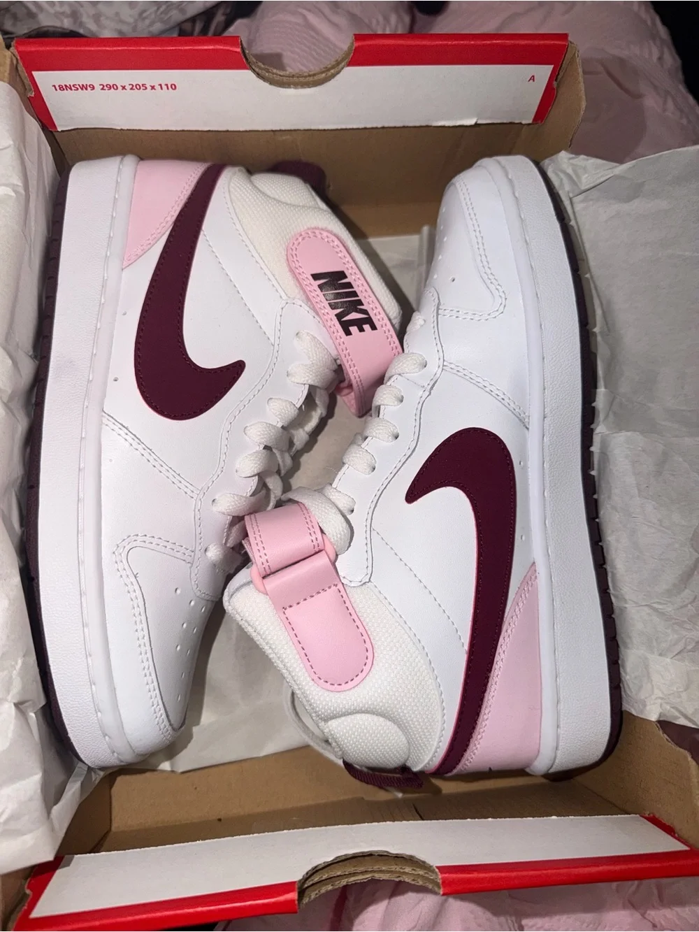 Nike White Pink Maroon Kids Mid-Top Sneakers